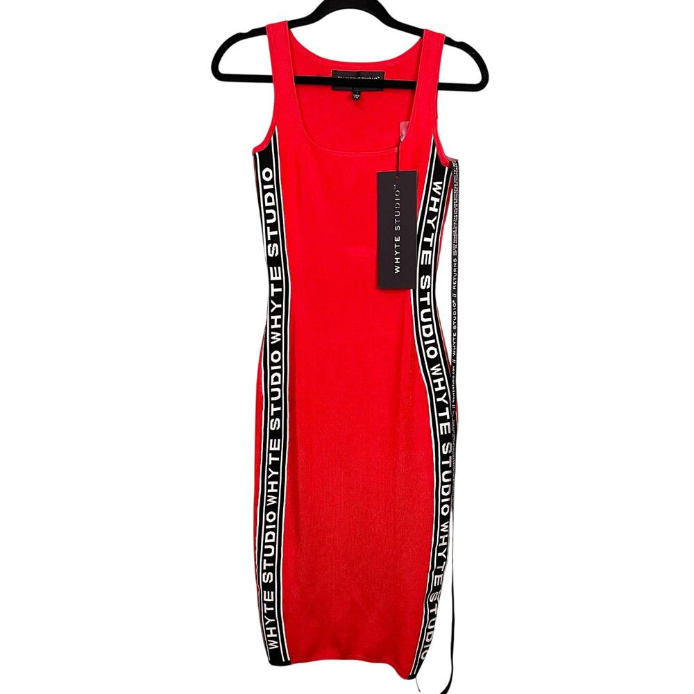 Whyte Studio Bodycon Midi Dress Womens Size S/M Red Fitted Coquette Party NWT